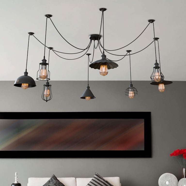 Industrial Spider Light UK Pendant Light - Multi-Shade Metal E27 Base Bulb