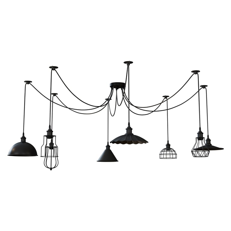 Industrial Spider Light UK Pendant Light - Multi-Shade Metal E27 Base Bulb