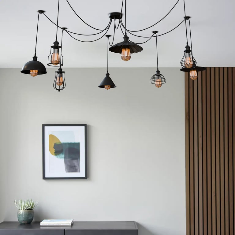 Industrial Spider Light UK Pendant Light - Multi-Shade Metal E27 Base Bulb