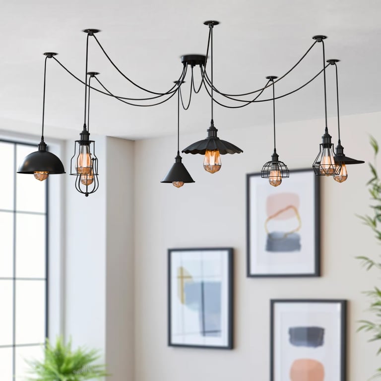 Industrial Spider Light UK Pendant Light - Multi-Shade Metal E27 Base Bulb