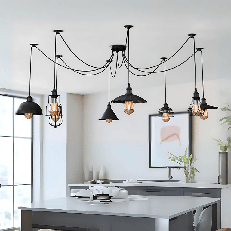 Industrial Spider Light UK Pendant Light - Multi-Shade Metal E27 Base Bulb