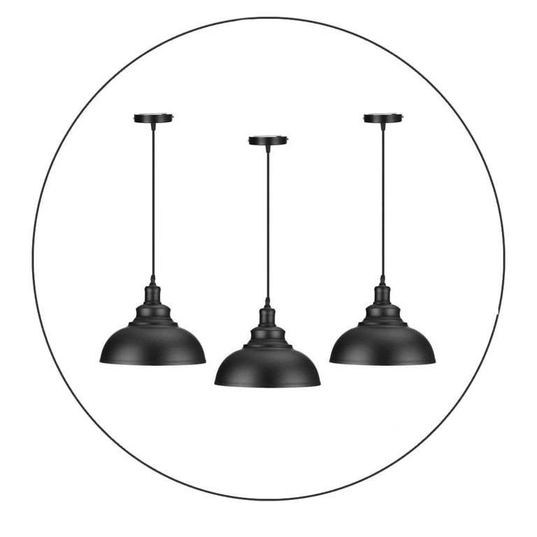 Vintage Industrial Retro Ceiling Pendant Light - 3 Pack Black Metal Lampshade with Adjustable Chain and E27 Bulb Compatibility