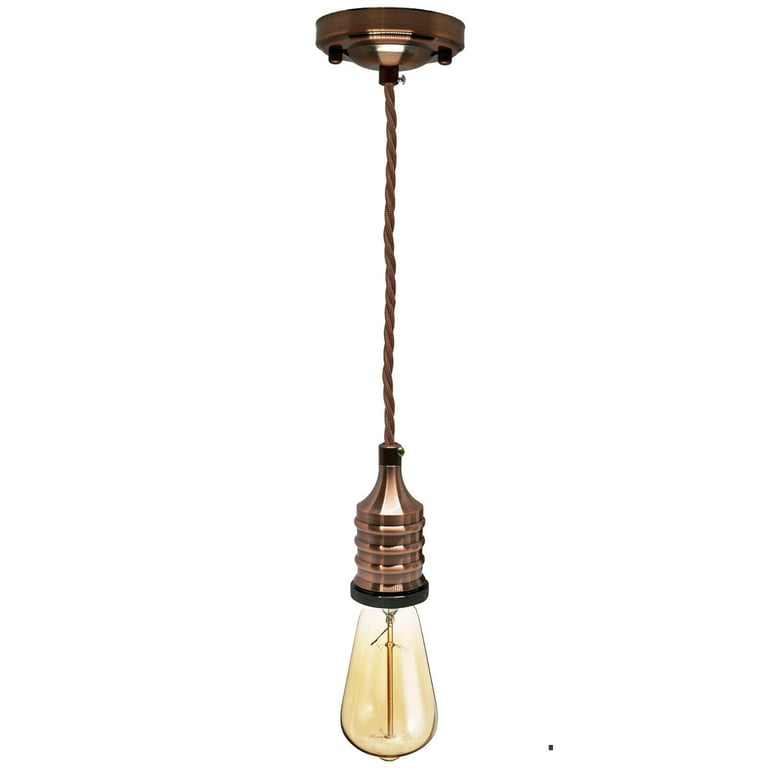 E27 Vintage Industrial Pendant Lamp Holder with FREE Bulb Fabric Light Fitting Ceiling Rose