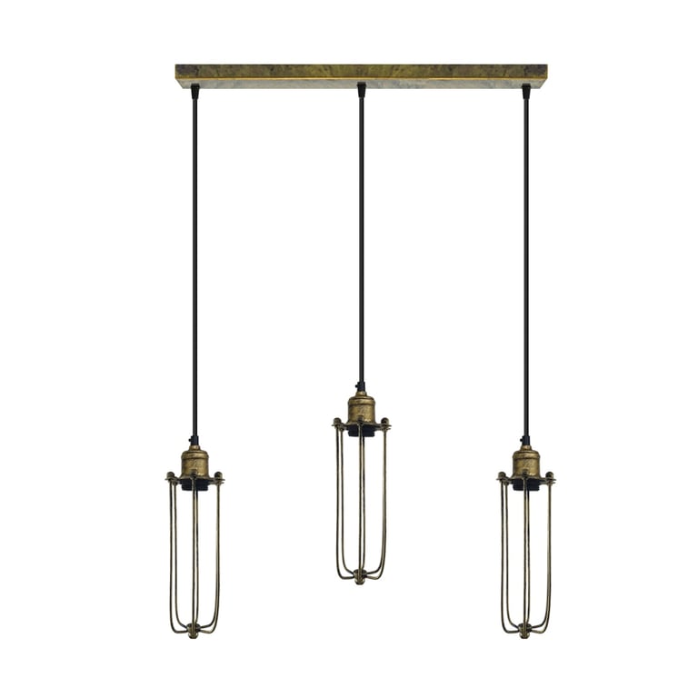 Industrial Vintage Cage Pendant Light - Adjustable 3 Head Long Tube Cluster Fixture