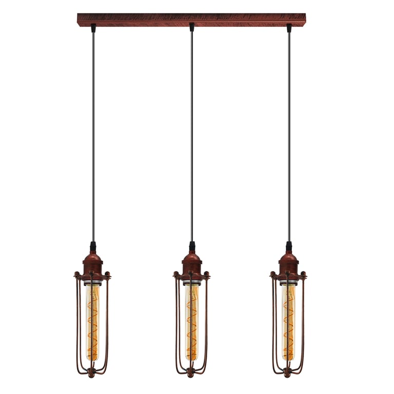Industrial Vintage Cage Pendant Light - Adjustable 3 Head Long Tube Cluster Fixture