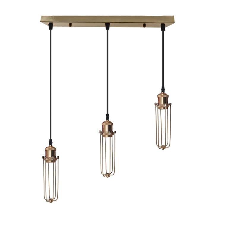 Industrial Vintage Cage Pendant Light - Adjustable 3 Head Long Tube Cluster Fixture