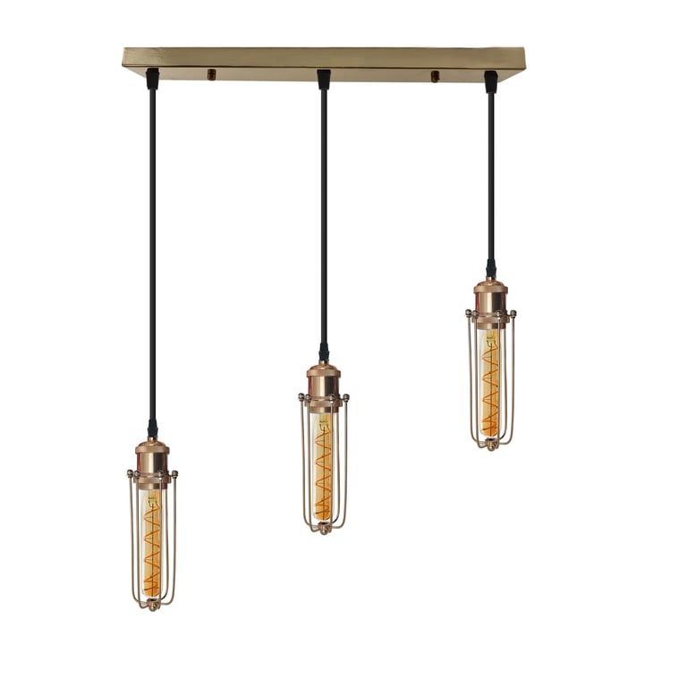 Industrial Vintage Cage Pendant Light - Adjustable 3 Head Long Tube Cluster Fixture