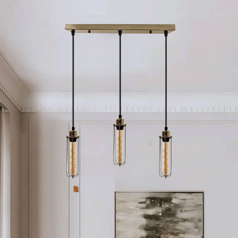Industrial Vintage Cage Pendant Light - Adjustable 3 Head Long Tube Cluster Fixture