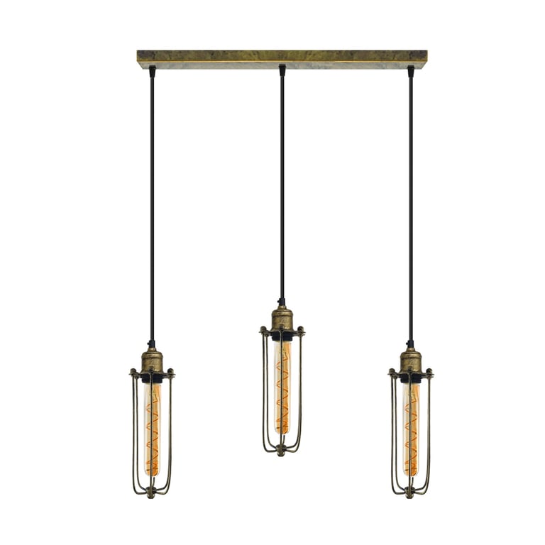 Industrial Vintage Cage Pendant Light - Adjustable 3 Head Long Tube Cluster Fixture