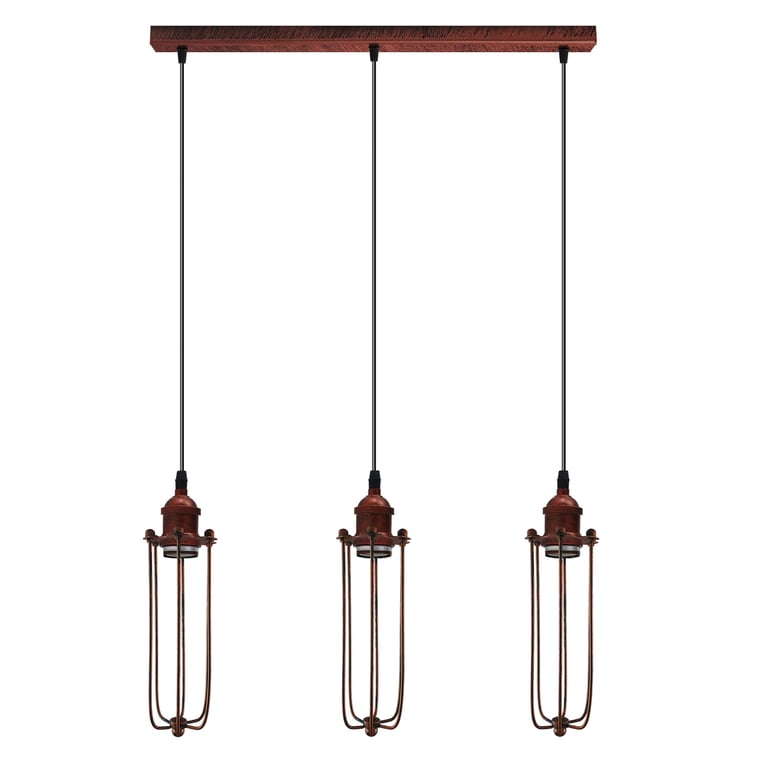 Industrial Vintage Cage Pendant Light - Adjustable 3 Head Long Tube Cluster Fixture