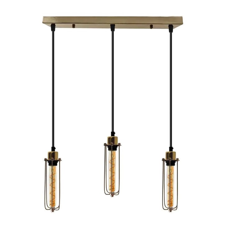 Industrial Vintage Cage Pendant Light - Adjustable 3 Head Long Tube Cluster Fixture