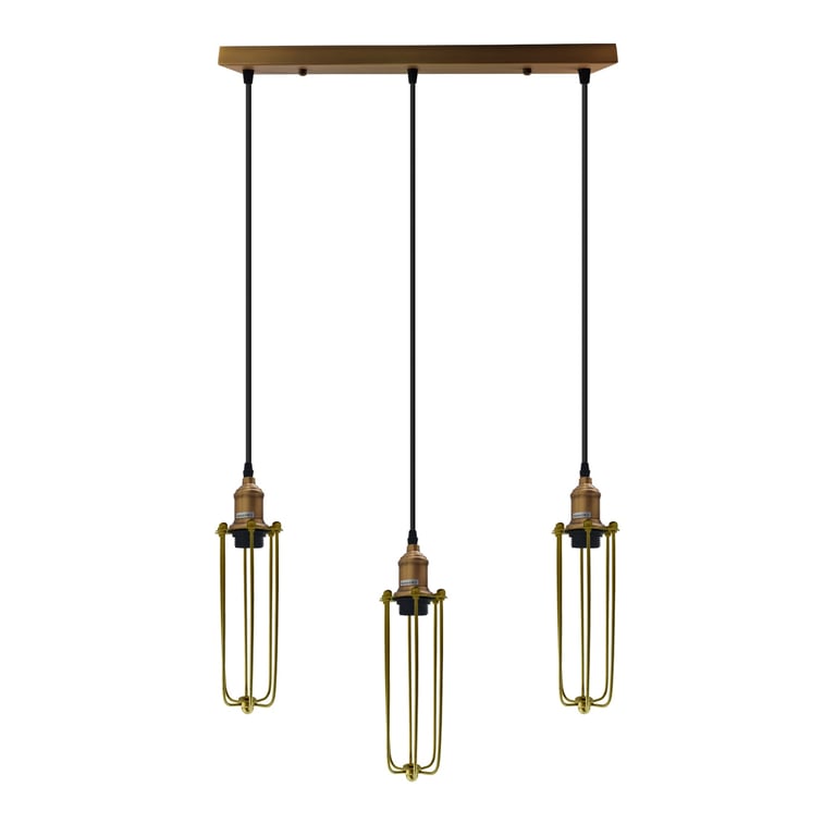 Industrial Vintage Cage Pendant Light - Adjustable 3 Head Long Tube Cluster Fixture