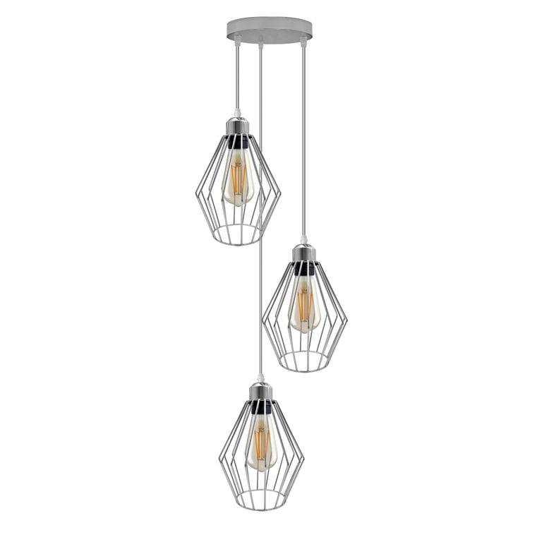 Industrial 3-Light Cluster Pendant Light - Black Cage Lighting Fixture with Adjustable Height and Dimmable Option