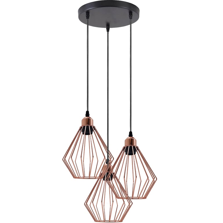 Industrial 3-Light Cluster Pendant Light with Adjustable Cord and Black Cage Lighting