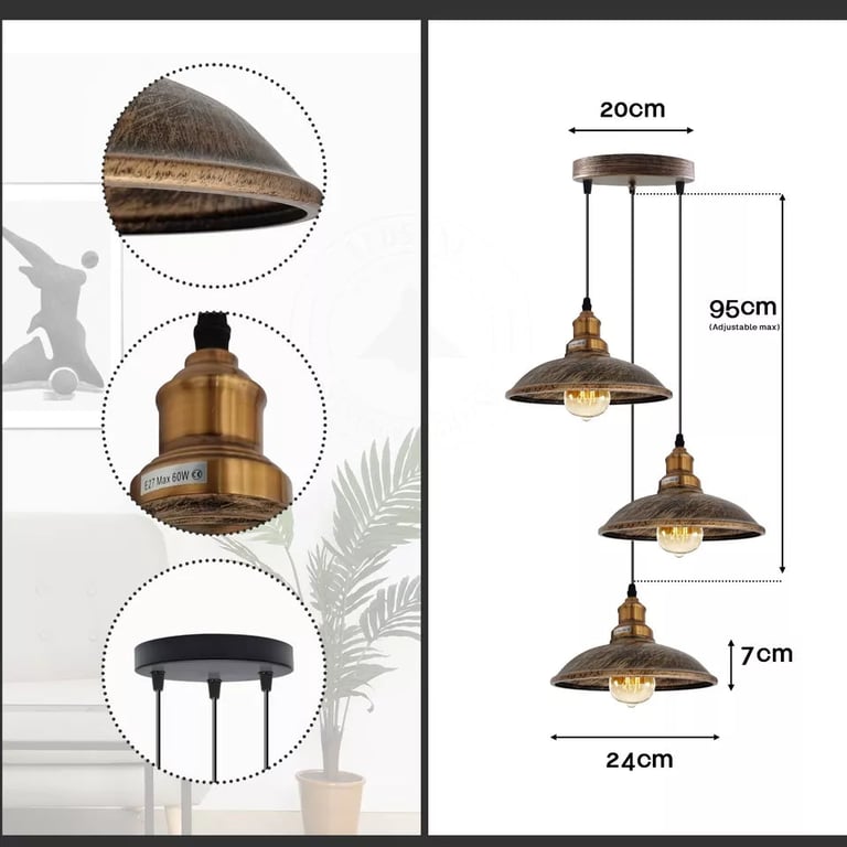 Retro Ceiling Cluster Pendant Light Dome for Living Room - E27 Lamp Base Included
