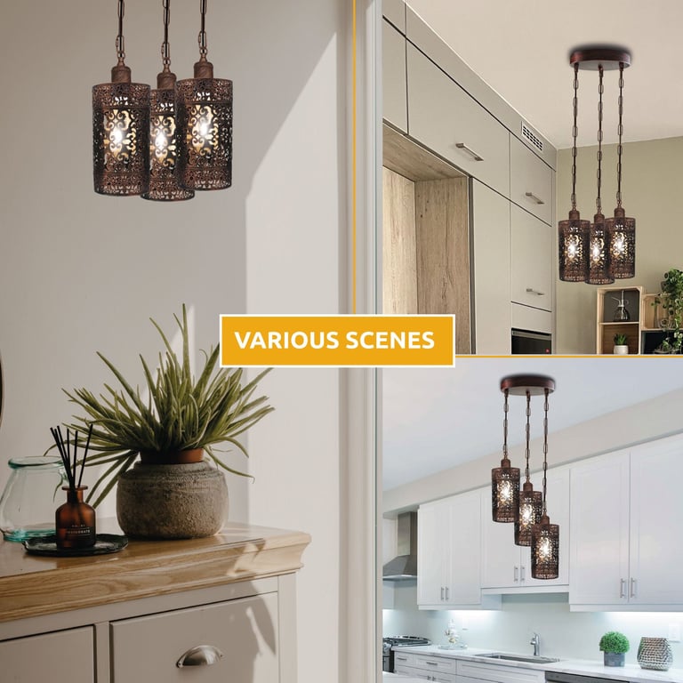 Retro 3-Way Dimmable Pendant Light - Modern Ceiling Barrel Cage Lighting Fixture