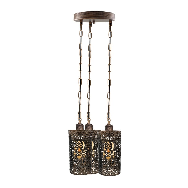 Retro Barrel Cage 3 Way Pendant Light - Modern Dimmable Ceiling Fixture