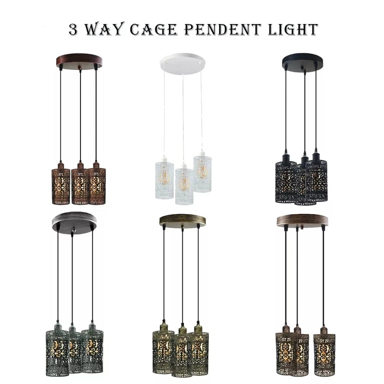Retro Barrel Cage 3 Way Pendant Light - Modern Dimmable Ceiling Fixture