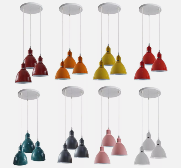 Red 3-Shade Modern Dimmable Ceiling Pendant Light E27 Bulb Compatible