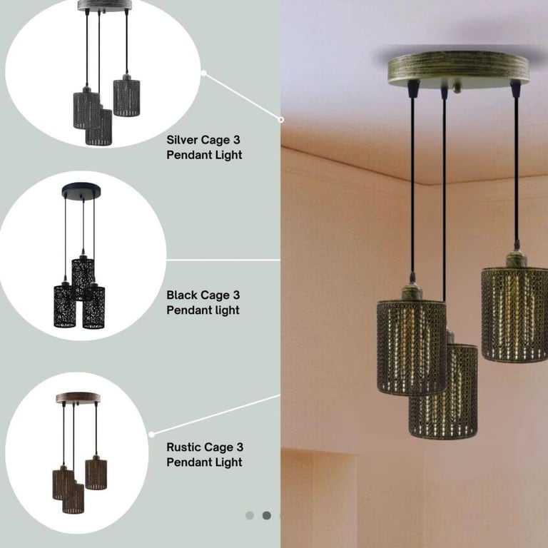 Brass 3-Light Vintage Retro Dimmable Pendant Light Fixture