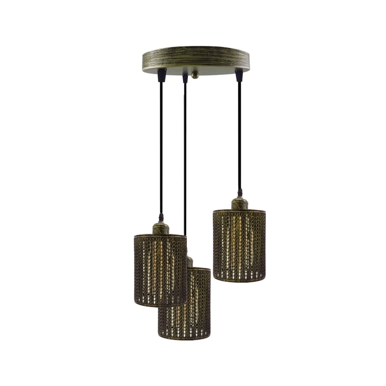 Brass 3-Light Vintage Retro Dimmable Pendant Light Fixture