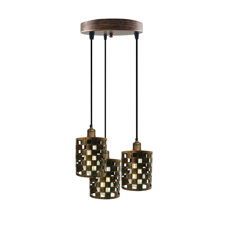 Industrial Vintage Retro 3 Way Cage Pendant Light E27 Dimmable Metal Fixture