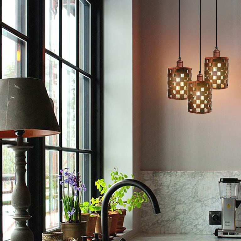 Industrial Vintage Retro 3 Way Cage Pendant Light with E27 Base and Dimmable Option