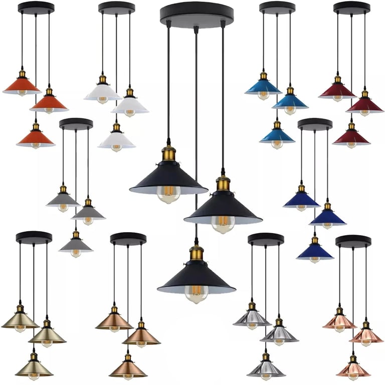 Industrial Metal Pendant Shade - Vintage Retro Chandelier Lighting with Warm Ambiance and E27 Compatibility