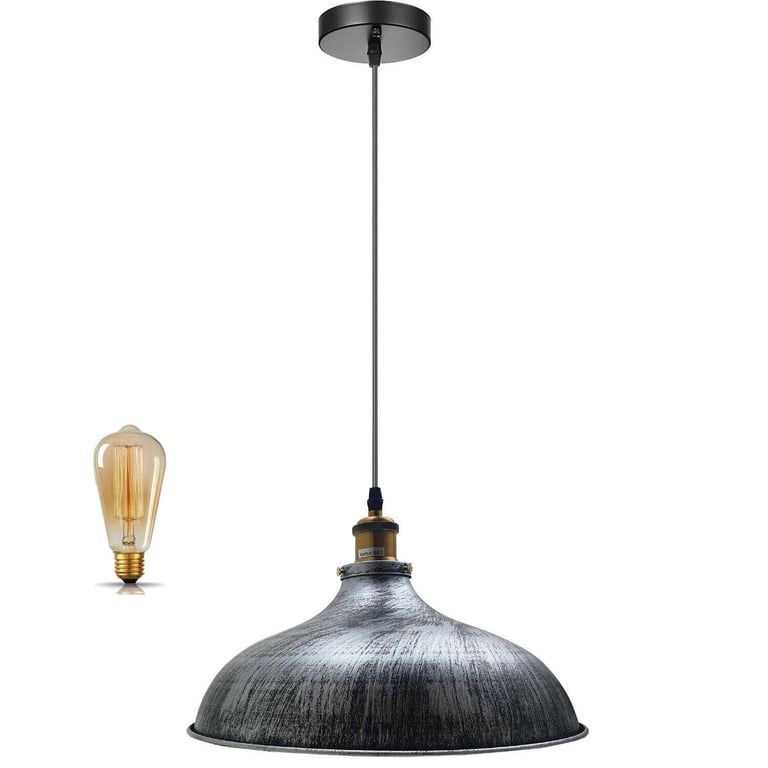Brushed Silver Metal Industrial Hanging Pendant Lighting Adjustable Hanging Barn Light