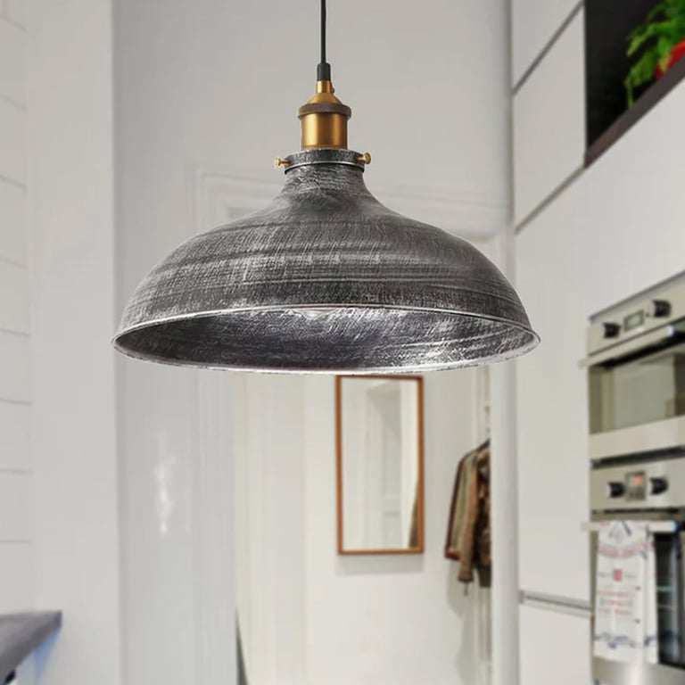 Brushed Silver Metal Industrial Hanging Pendant Lighting Adjustable Hanging Barn Light