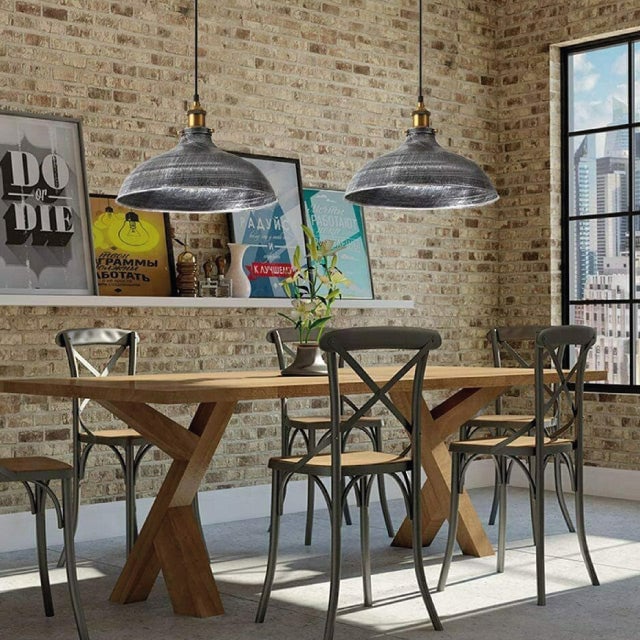Brushed Silver Metal Industrial Hanging Pendant Lighting Adjustable Vintage Barn Light