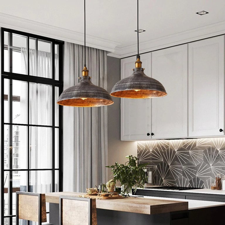 Brushed Silver Metal Industrial Hanging Pendant Lighting Adjustable Vintage Barn Light