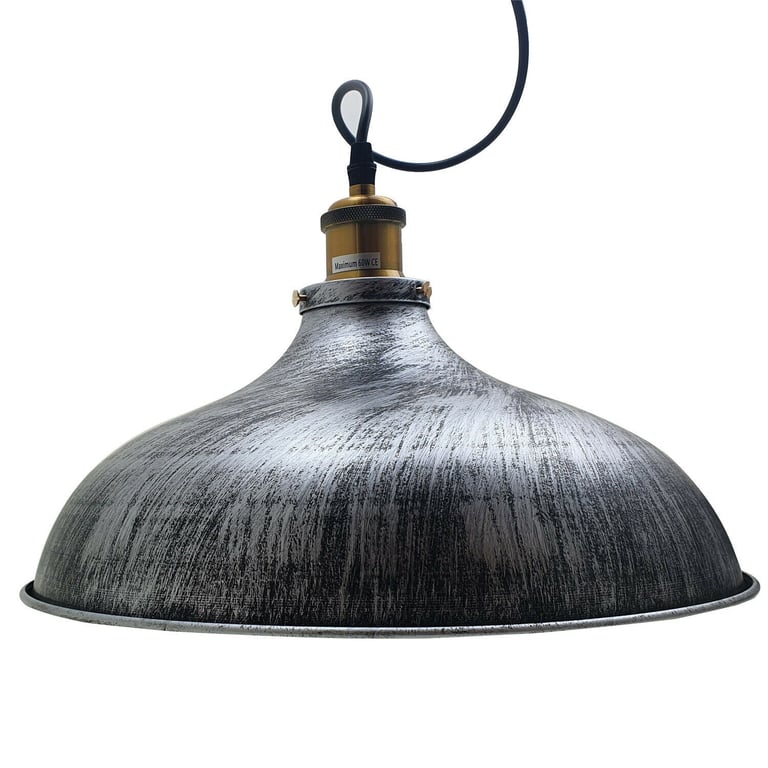 Brushed Silver Metal Industrial Hanging Pendant Lighting Adjustable Vintage Barn Light