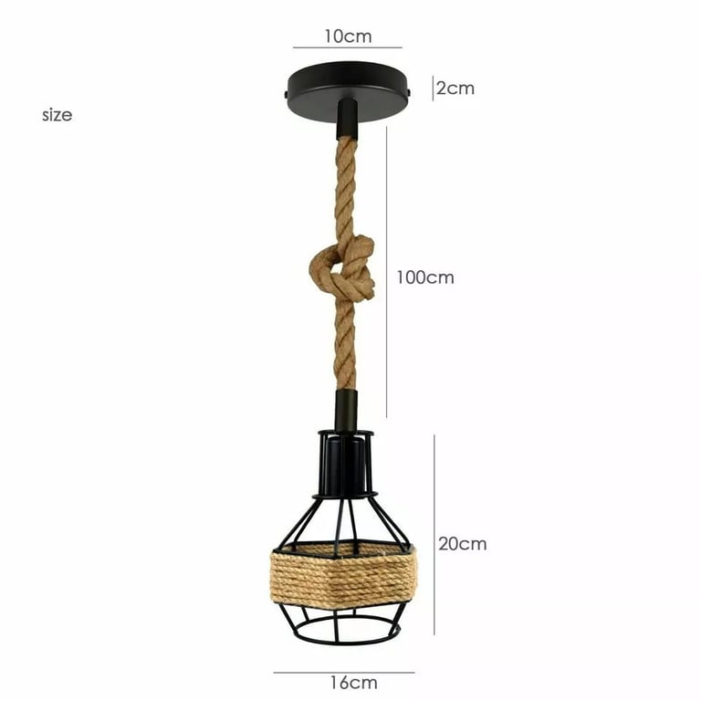 Hemp Rope Vintage Pendant Light - Adjustable Length & E27 Bulb Compatible
