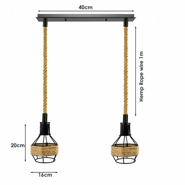 Hemp Rope Vintage Pendant Light - Adjustable Length & E27 Bulb Compatible