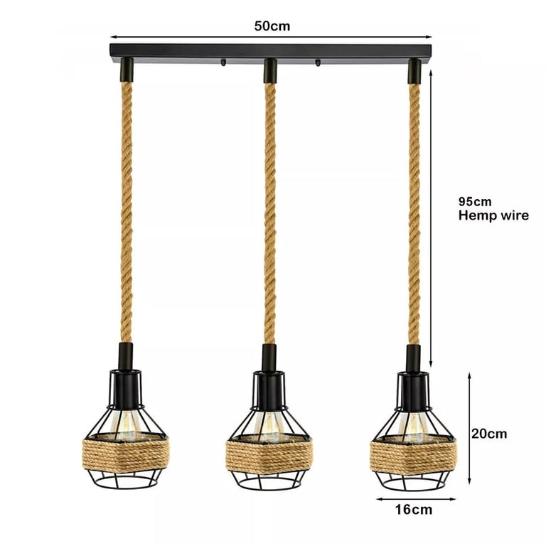 Hemp Rope Vintage Pendant Light - Adjustable Length & E27 Bulb Compatible