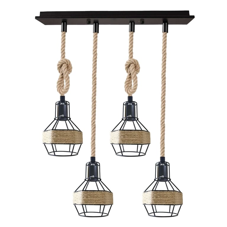 Hemp Rope Vintage Pendant Light - Adjustable Length & E27 Bulb Compatible