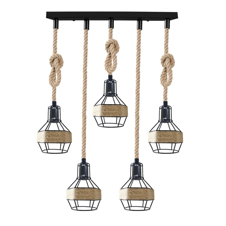 Hemp Rope Vintage Pendant Light - Adjustable Length & E27 Bulb Compatible