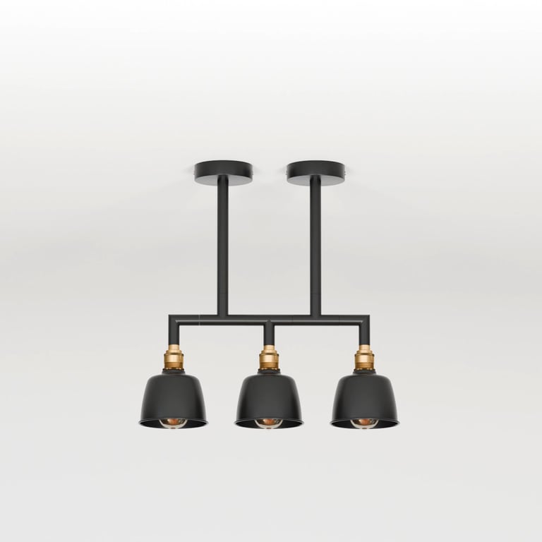 Industrial Metal Conduit Pipe 3-Way Pendant Light Fixture - Vintage Style E27 Bulb Compatible