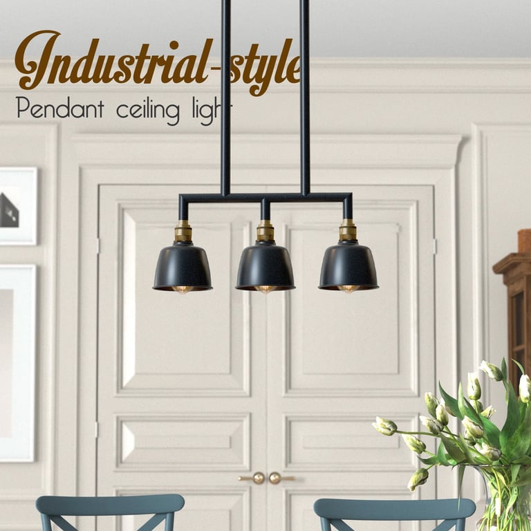Industrial 3-Way Metal Conduit Pipe Pendant Light Fixture - E27 Compatible DIY Ceiling Light