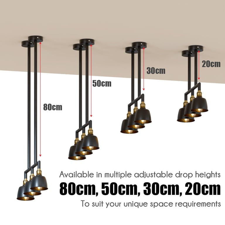 Industrial 3-Way Metal Conduit Pipe Pendant Light Fixture - E27 Compatible DIY Ceiling Light