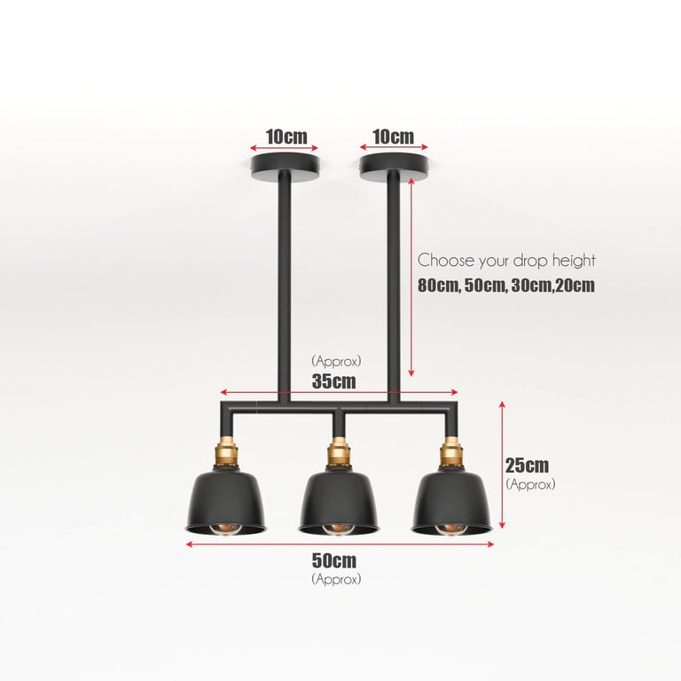 Industrial Metal Conduit Pipe 3-Way Pendant Light Fixture