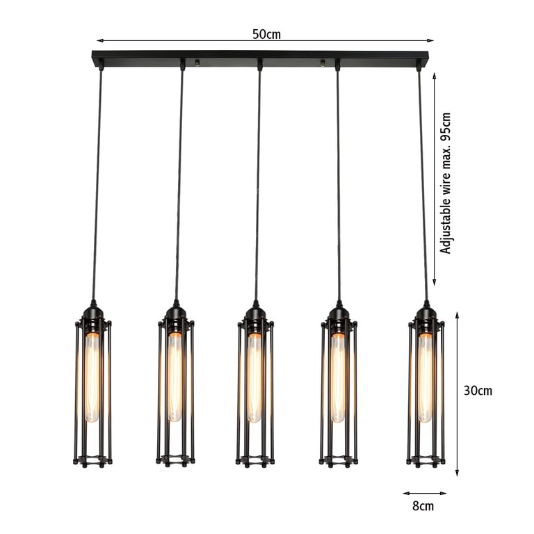 Retro Ceiling Light - E27 Black Wire Cage Pendant Lamp with Adjustable Cable and Warm Atmosphere