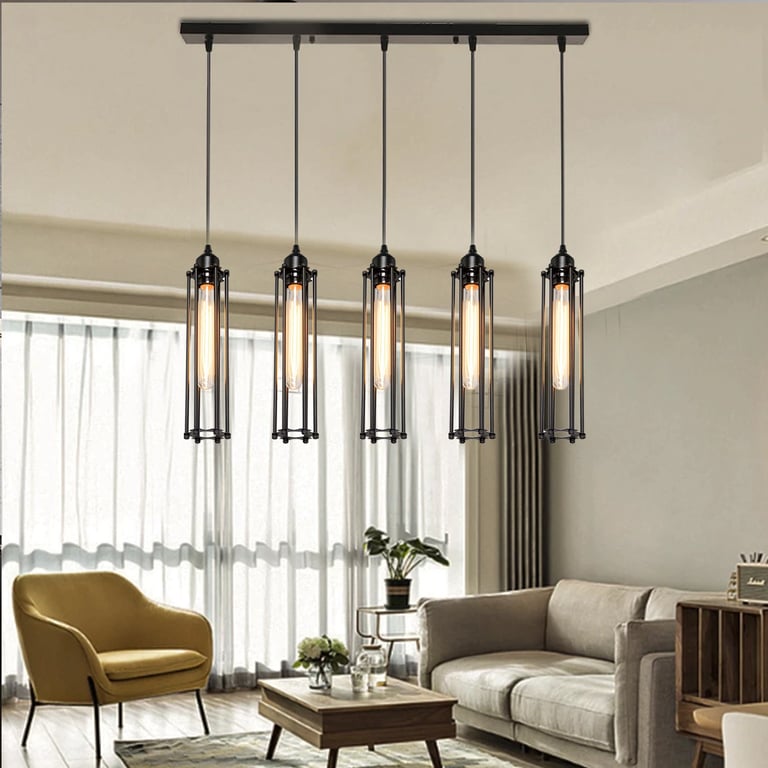 Retro Ceiling Light - E27 Black Wire Cage Pendant Lamp with Adjustable Cable and Warm Atmosphere