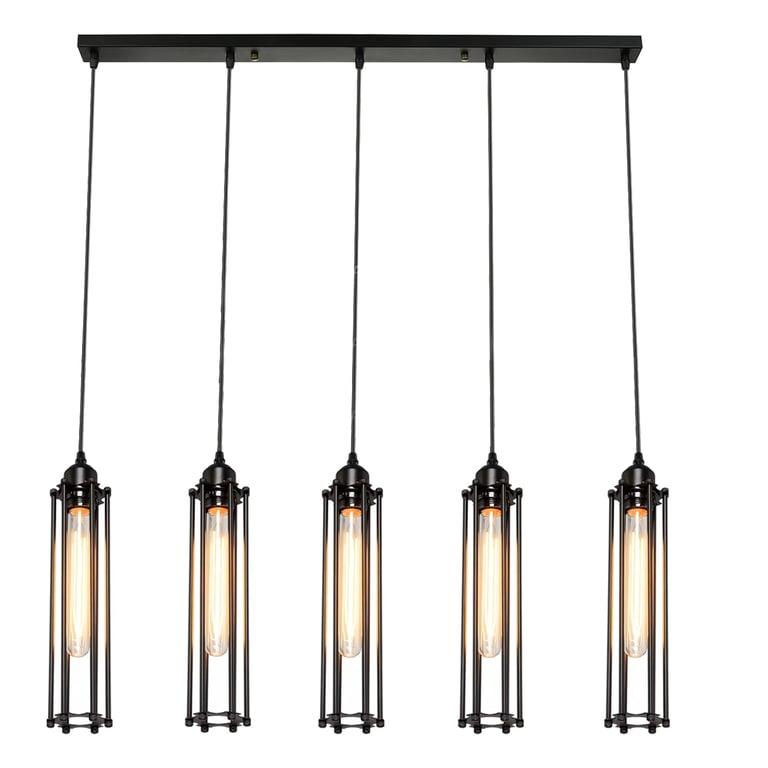 Retro Ceiling Light - E27 Black Wire Cage with Adjustable Cable for Warm Home Decor Lighting