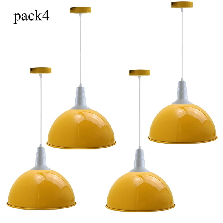 Industrial Retro Yellow Metal Pendant Light Hanging Ceiling Lamp Shade 5709 - Vintage Dimmable Dome Shaped Home Decor Light