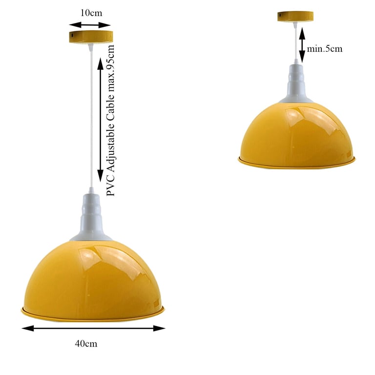 Industrial Retro Yellow Metal Pendant Light Hanging Ceiling Lamp Shade 5709 - Vintage Dimmable Dome Shaped Home Decor Light