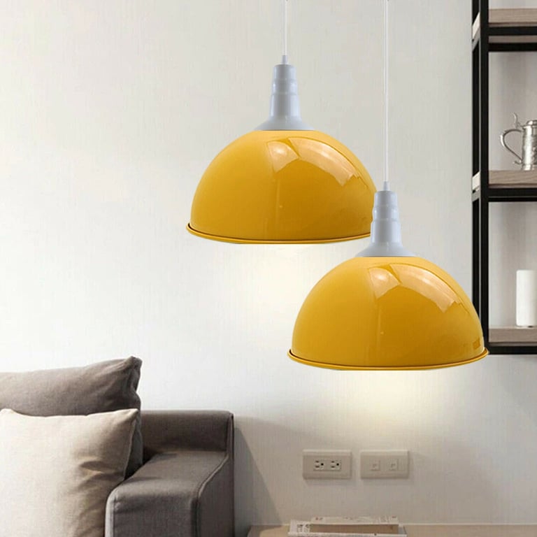 Industrial Retro Yellow Metal Pendant Light Hanging Ceiling Lamp Shade 5709 - Vintage Dimmable Dome Shaped Home Decor Light