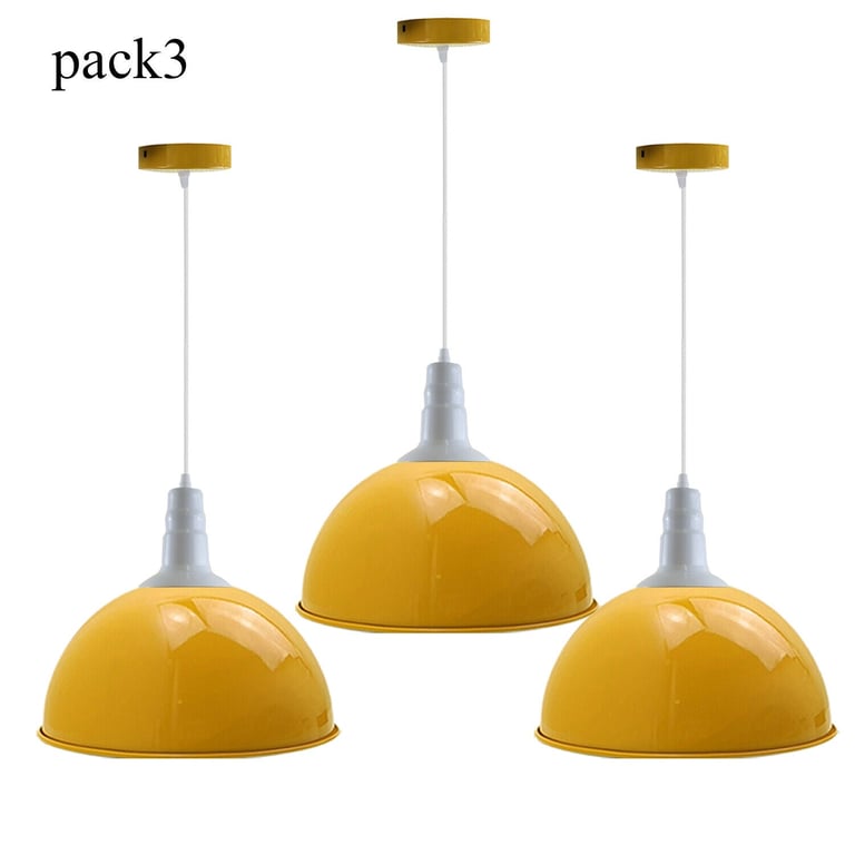 Industrial Retro Yellow Metal Pendant Light Hanging Ceiling Lamp Shade 5709 - Vintage Dimmable Dome Shaped Home Decor Light