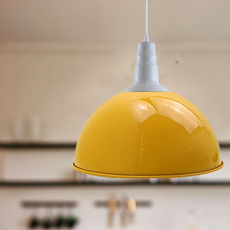 Industrial Retro Yellow Metal Pendant Light Hanging Ceiling Lamp Shade 5709 - Vintage Dimmable Dome Shaped Home Decor Light